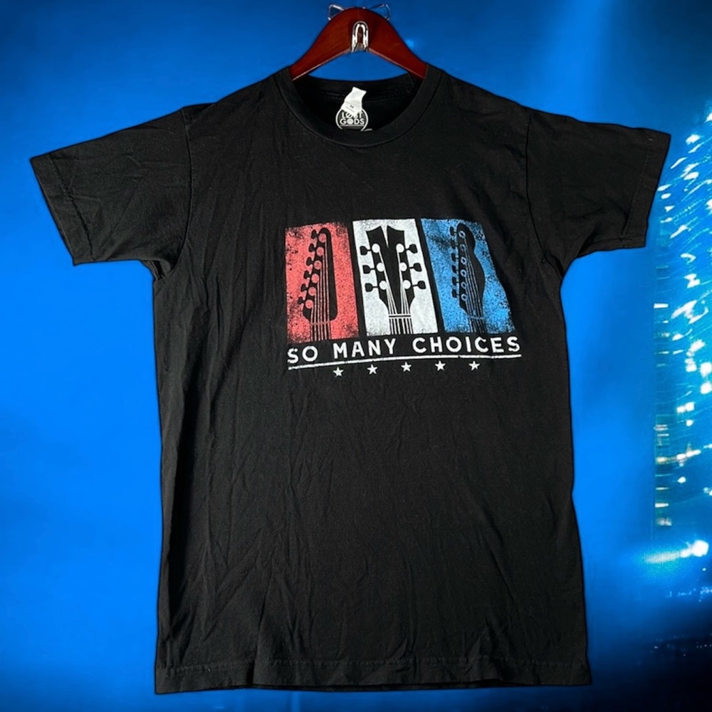 Guitar Graphic Black T-shirt Men's Size Med Patriotic "SO MANY CHOICES" Music